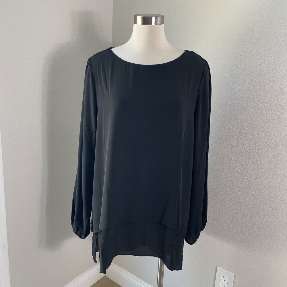 NEW White House Black Market XL Black Tiered Cascade Tunic Top Long Sleeve Shirt
